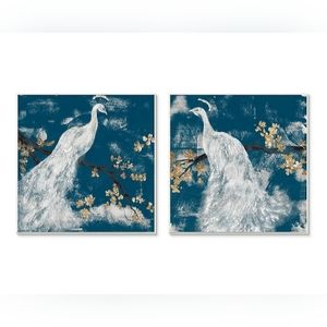 Peacock Floral Tree Plaque Wall Art 2-piece Set